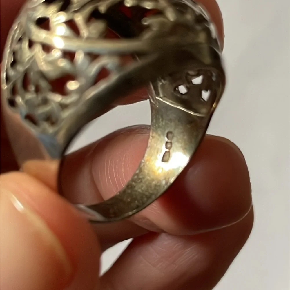 Sterling Silver .925 Filigree floral Dome Ring Vintage - Picture 4 of 10